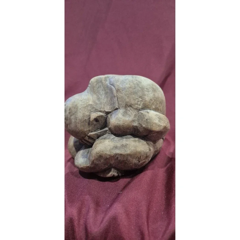 Hand Carved Weeping Buddha Orang Malu Wood Sculpture Yogi Figure 4x4.5 Vintage